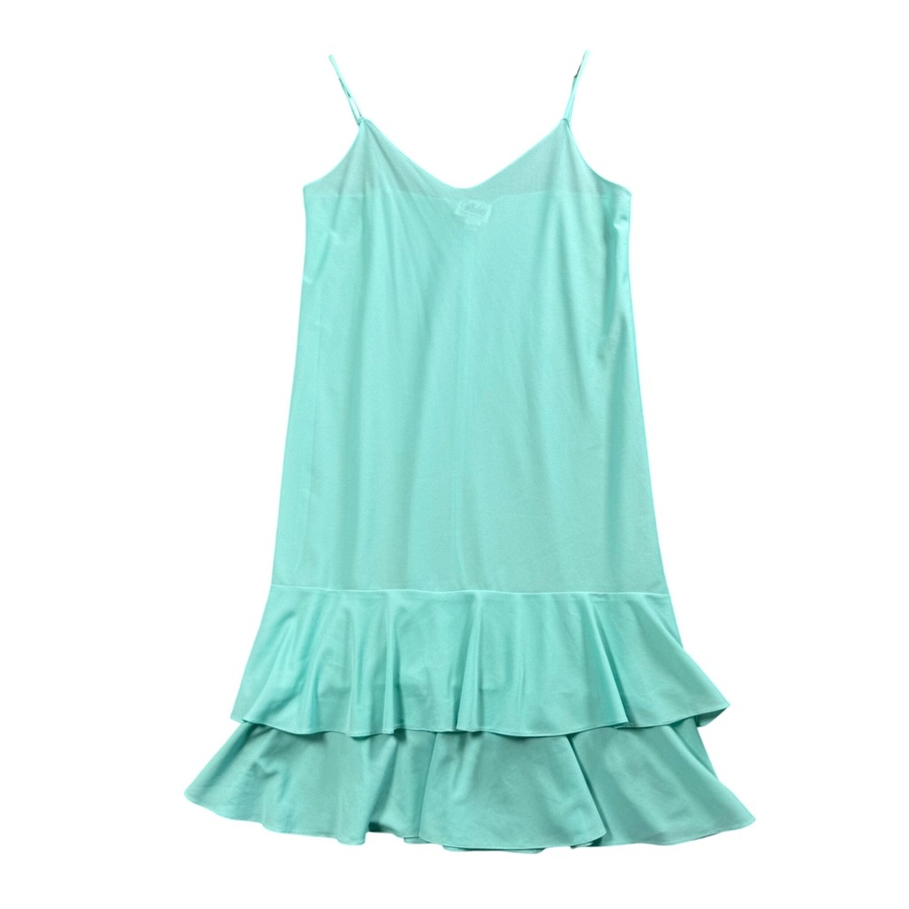 Vintage Y2K Fairycore Slip Dress Turquoise‎ Ruffle Hem Spaghetti Strap 12